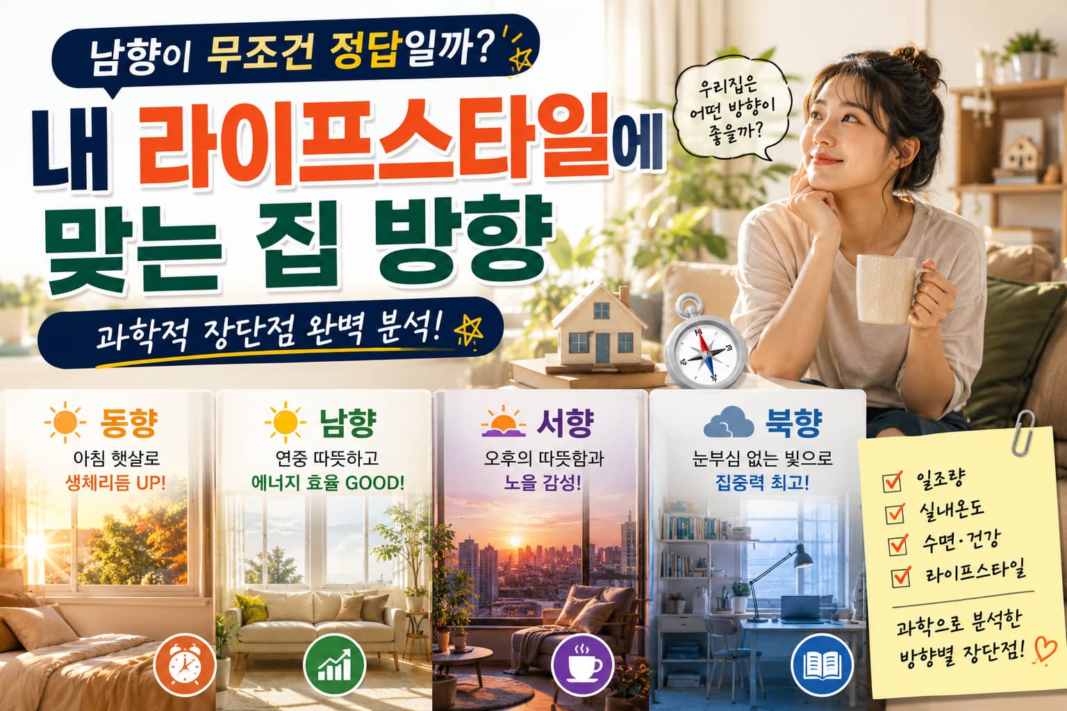 남향이 정말 정답일까? 과학으로 본 집 방향(향)의 모든 것 — 방향별 장단점 완벽 분석